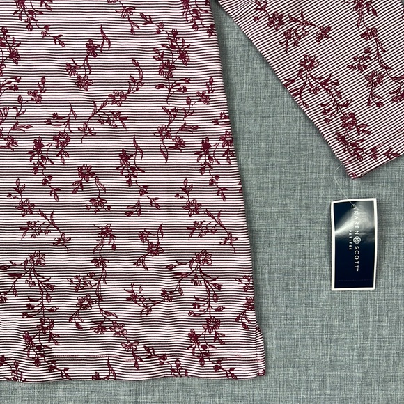 Merlot Floral Striped 3/4 Sleeve Boatneck Top Size Petite Large - Picture 4 of 5